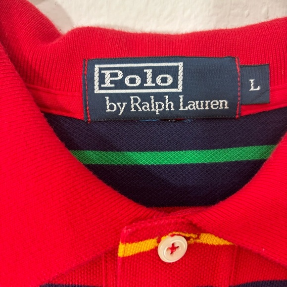 Polo Ralph Lauren Vintage multicolor striped polo shirt Sz Large - Picture 5 of 6
